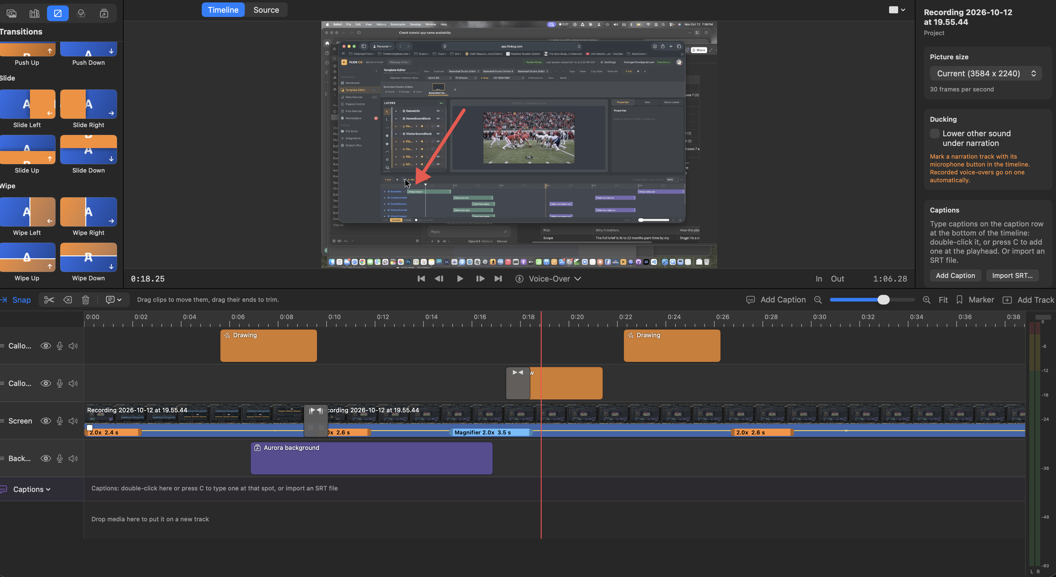 App preview showing arrow annotations and multiple timeline layers